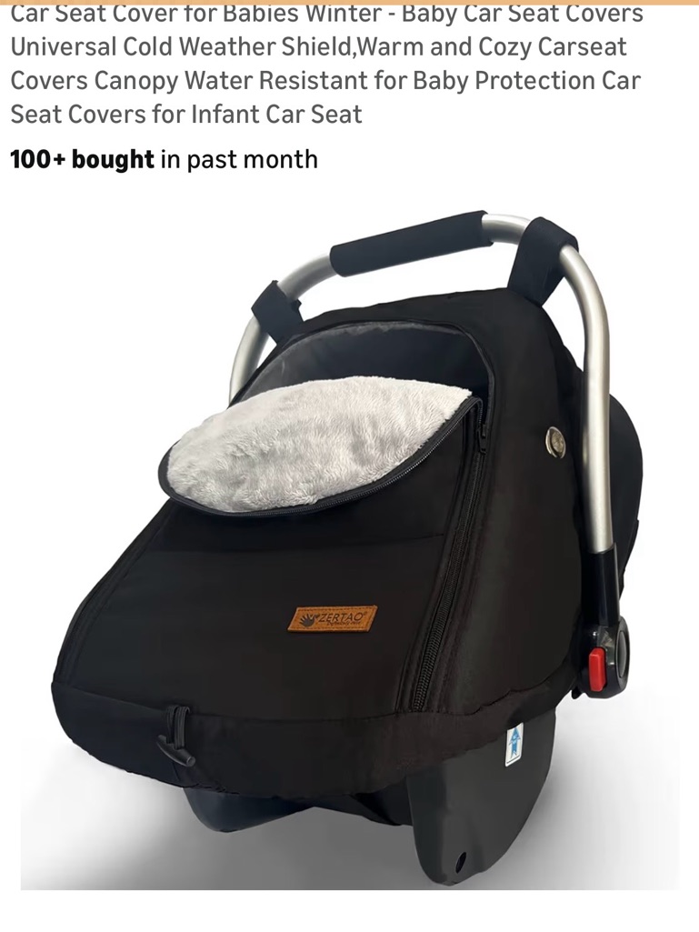 Zertao Black Infant Car Seat Cover With Plush Hood